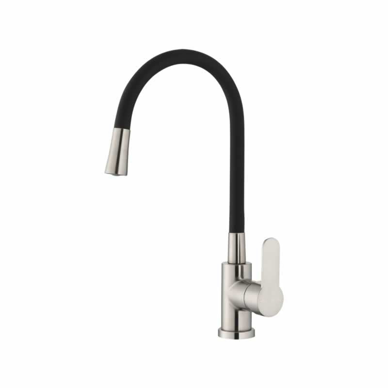 Bertil kitchen faucet in Brushed Nickel with Matte Black flexible spout