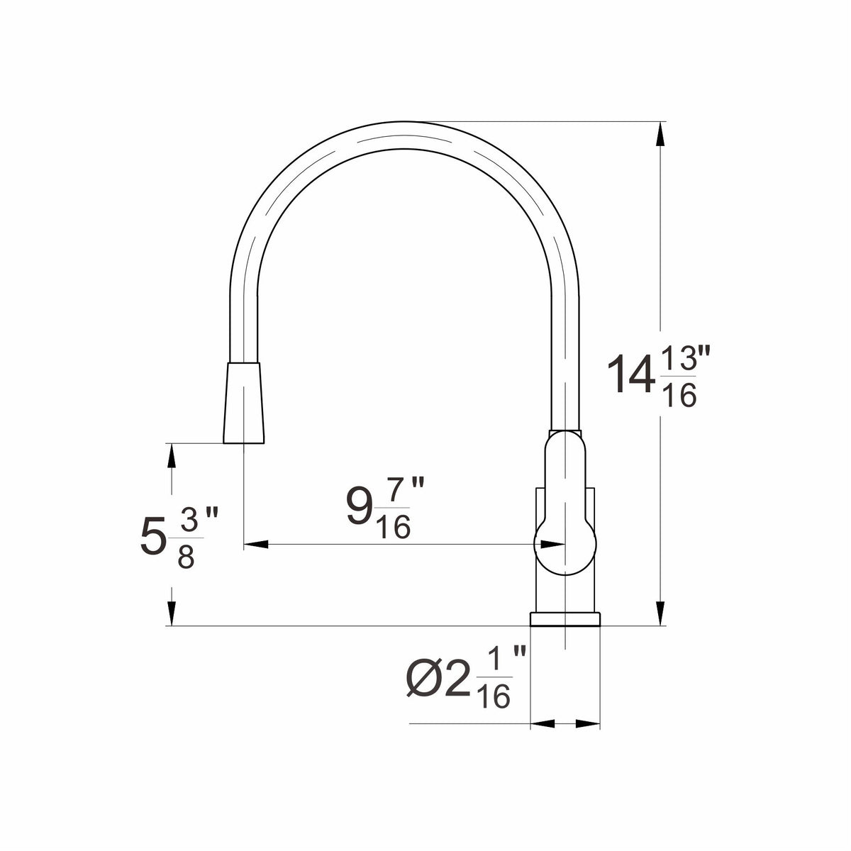 Bertil kitchen faucet with flexible black spout dimension drawing