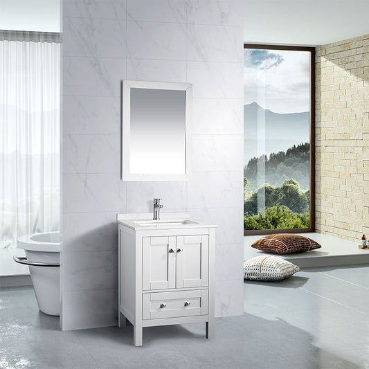 Elvin 24" Freestanding Bathroom Vanity with Carrara Quartz Top and Porcelain Undermount Sink
