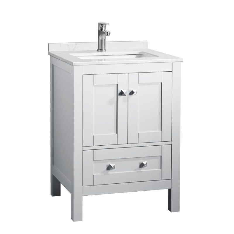 Elvin 24" Freestanding Bathroom Vanity with Carrara Quartz Top and Porcelain Undermount Sink