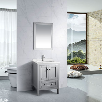 Elvin 24" Freestanding Bathroom Vanity with Carrara Quartz Top and Porcelain Undermount Sink