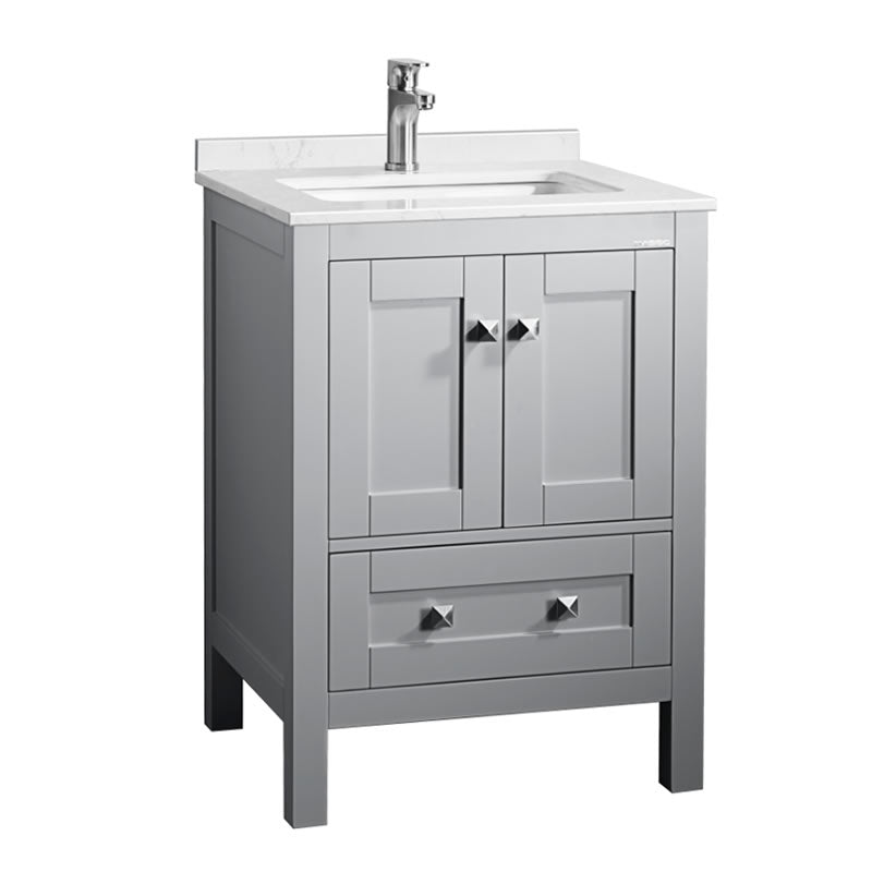 Elvin 24" Freestanding Bathroom Vanity with Carrara Quartz Top and Porcelain Undermount Sink