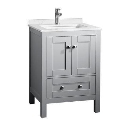 Elvin 24" Freestanding Bathroom Vanity with Carrara Quartz Top and Porcelain Undermount Sink