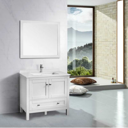 Elvin 36" Freestanding Bathroom Vanity with Carrara Quartz Top and Porcelain Undermount Sink