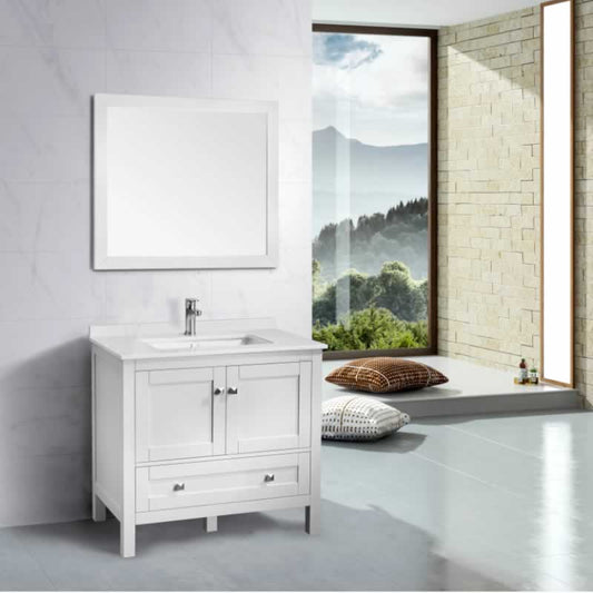 Elvin 36" Freestanding Bathroom Vanity with Carrara Quartz Top and Porcelain Undermount Sink