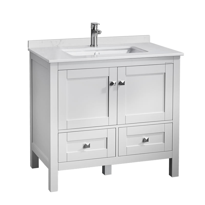 Elvin 36" Freestanding Bathroom Vanity with Carrara Quartz Top and Porcelain Undermount Sink