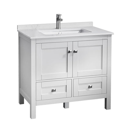 Elvin 36" Freestanding Bathroom Vanity with Carrara Quartz Top and Porcelain Undermount Sink
