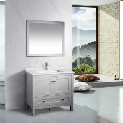 Elvin 36" Freestanding Bathroom Vanity with Carrara Quartz Top and Porcelain Undermount Sink