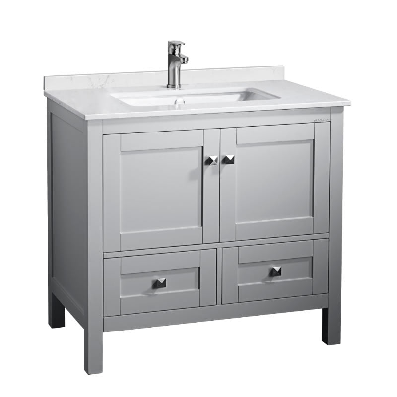 Elvin 36" Freestanding Bathroom Vanity with Carrara Quartz Top and Porcelain Undermount Sink