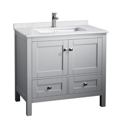 Elvin 36" Freestanding Bathroom Vanity with Carrara Quartz Top and Porcelain Undermount Sink