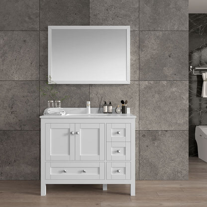 Elvin 42" Freestanding Bathroom Vanity with Carrara Quartz Top and Porcelain Undermount Sink