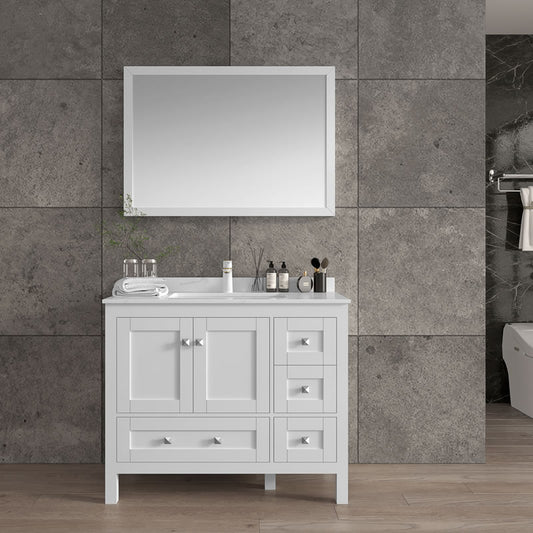 Elvin 42" Freestanding Bathroom Vanity with Carrara Quartz Top and Porcelain Undermount Sink