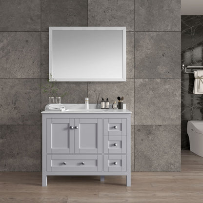 Elvin 42" Freestanding Bathroom Vanity with Carrara Quartz Top and Porcelain Undermount Sink