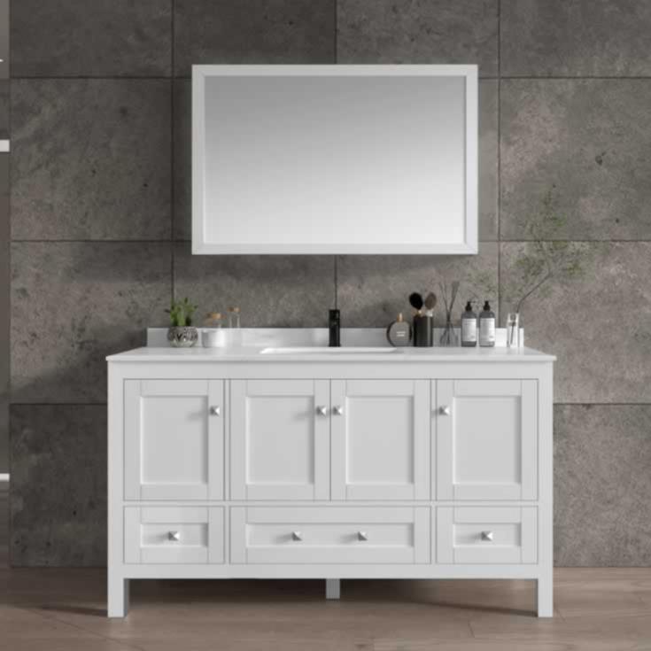 Elvin 60" Freestanding Bathroom Vanity with Carrara Quartz Top and Porcelain Undermount Sink