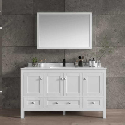 Elvin 60" Freestanding Bathroom Vanity with Carrara Quartz Top and Porcelain Undermount Sink