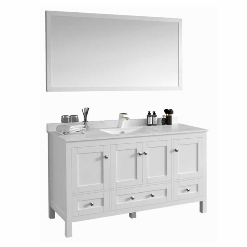 Elvin 60" Freestanding Bathroom Vanity with Carrara Quartz Top and Porcelain Undermount Sink