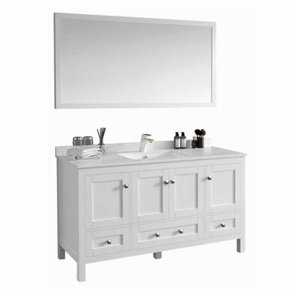 Elvin 60" Freestanding Bathroom Vanity with Carrara Quartz Top and Porcelain Undermount Sink
