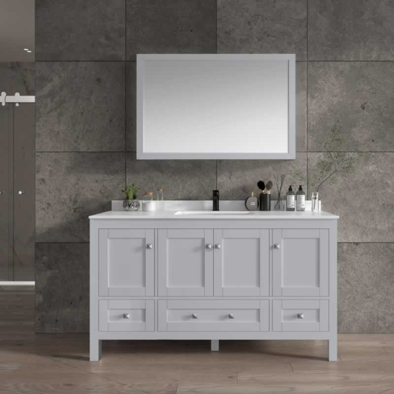 Elvin 60" Freestanding Bathroom Vanity with Carrara Quartz Top and Porcelain Undermount Sink