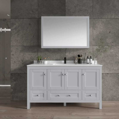 Elvin 60" Freestanding Bathroom Vanity with Carrara Quartz Top and Porcelain Undermount Sink