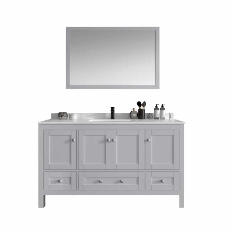 Elvin 60" Freestanding Bathroom Vanity with Carrara Quartz Top and Porcelain Undermount Sink