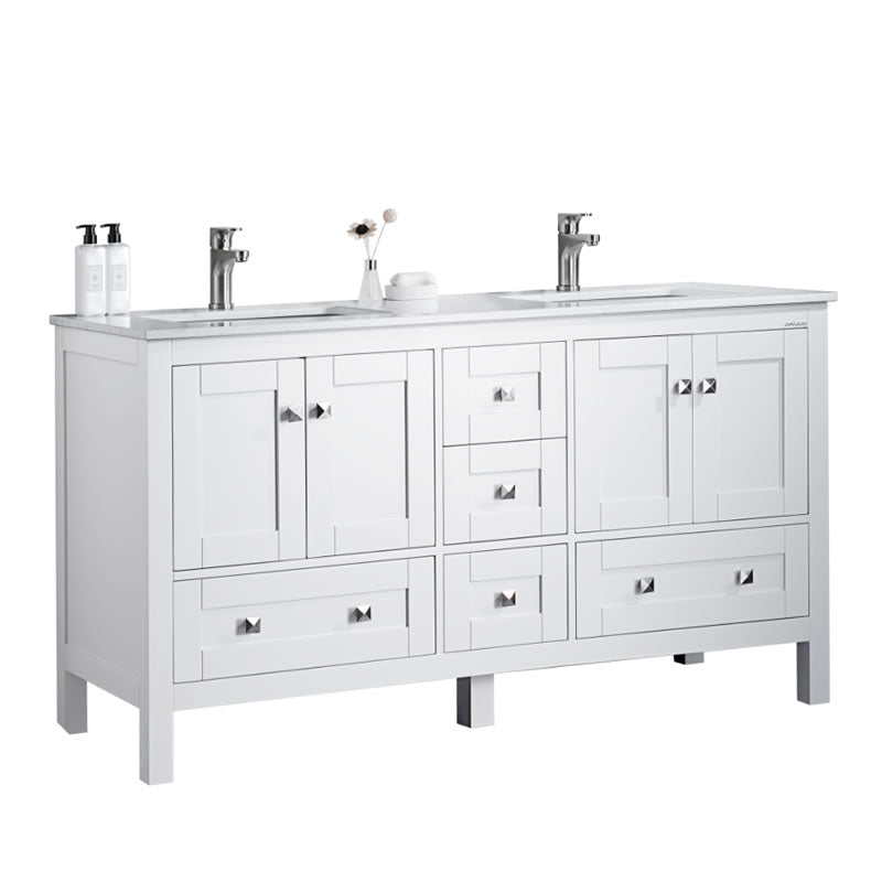 Elvin 60" Freestanding Bathroom Vanity with Carrara Quartz Top and Porcelain Undermount Sink