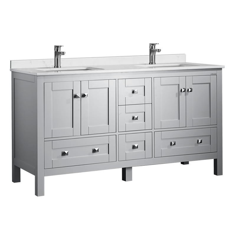 Elvin 60" Freestanding Bathroom Vanity with Carrara Quartz Top and Porcelain Undermount Sink