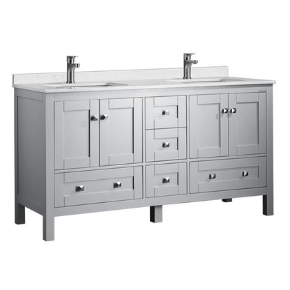 Elvin 60" Freestanding Bathroom Vanity with Carrara Quartz Top and Porcelain Undermount Sink