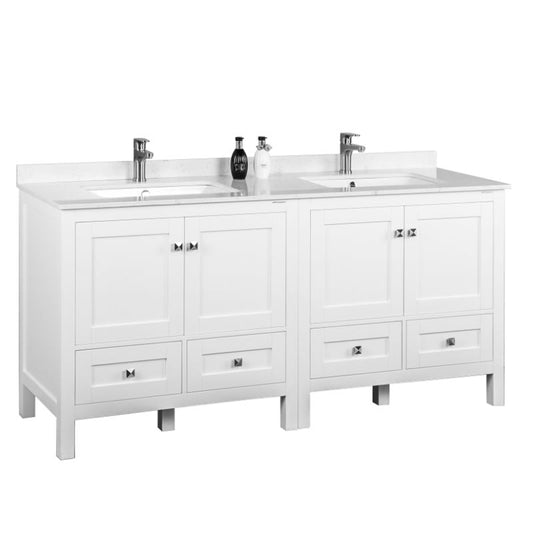 Elvin 72" Freestanding Bathroom Vanity with Carrara Quartz Top and Porcelain Undermount Sinks