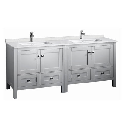 Elvin 72" Freestanding Bathroom Vanity with Carrara Quartz Top and Porcelain Undermount Sinks