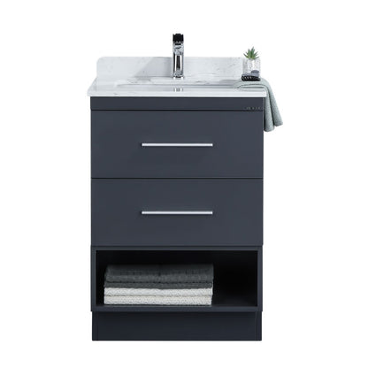 Himmel 24" Freestanding Bathroom Vanity with Carrara Quartz Top and Porcelain Undermount Sink