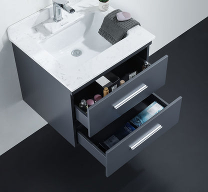 Himmel 24" Wall Mounted Bathroom Vanity with Carrara Quartz Top and Porcelain Undermount Sink