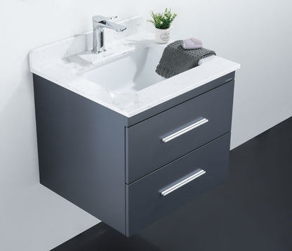 Himmel 24" Wall Mounted Bathroom Vanity with Carrara Quartz Top and Porcelain Undermount Sink