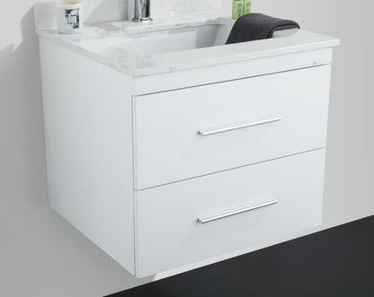 Himmel 24" Wall Mounted Bathroom Vanity with Carrara Quartz Top and Porcelain Undermount Sink