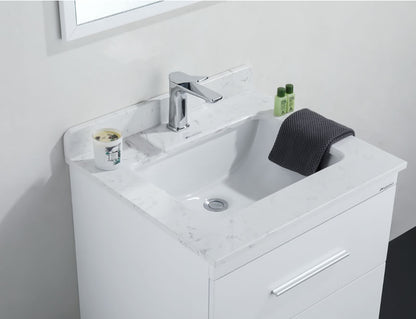 Himmel 24" Wall Mounted Bathroom Vanity with Carrara Quartz Top and Porcelain Undermount Sink