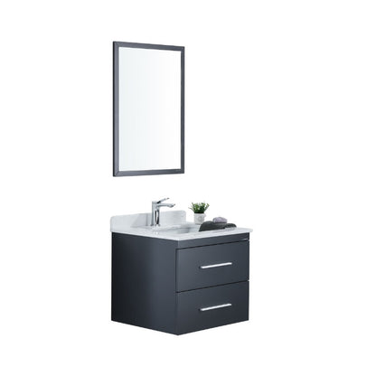 Himmel 24" Wall Mounted Bathroom Vanity with Carrara Quartz Top and Porcelain Undermount Sink