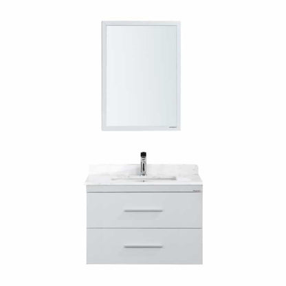 Himmel 30" Wall Mounted Bathroom Vanity with Carrara Quartz Top and Porcelain Undermount Sink
