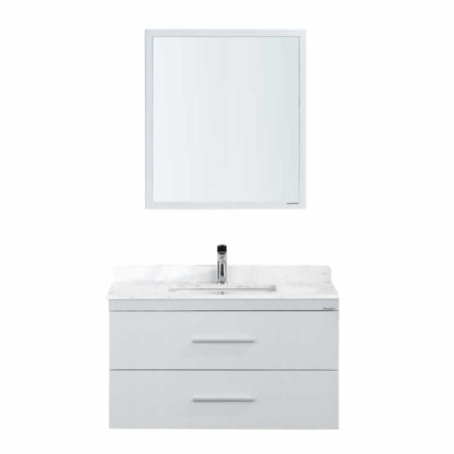 Himmel 36" Wall Mounted Bathroom Vanity with Carrara Quartz Top and Porcelain Undermount Sink