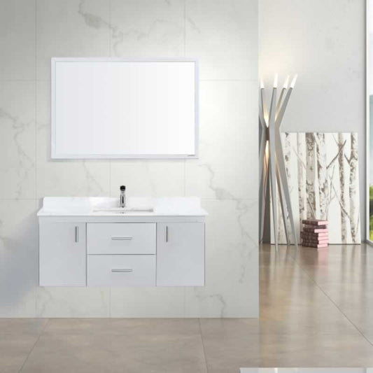 Himmel 48" Wall Mounted Bathroom Vanity with Carrara Quartz Top and Porcelain Undermount Sink