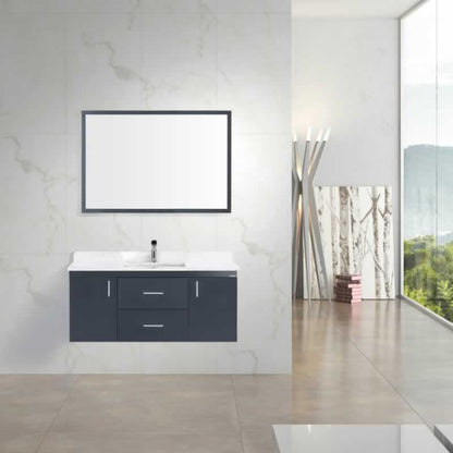Himmel 48" Wall Mounted Bathroom Vanity with Carrara Quartz Top and Porcelain Undermount Sink