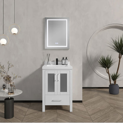 Lilja 24" Freestanding Bathroom Vanity with Carrara Quartz Top and Porcelain Undermount Sink