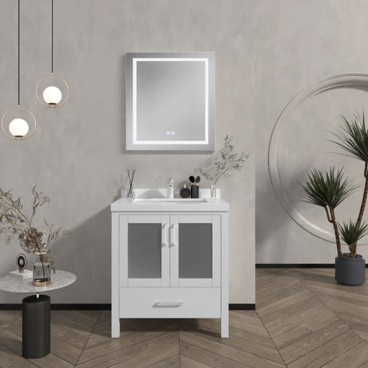 Lilja 30" Freestanding Bathroom Vanity with Carrara Quartz Top and Porcelain Undermount Sink