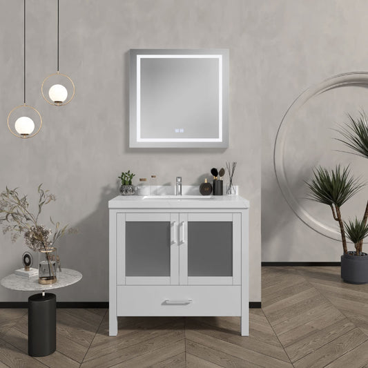 Lilja 36" Freestanding Bathroom Vanity with Carrara Quartz Top and Porcelain Undermount Sink