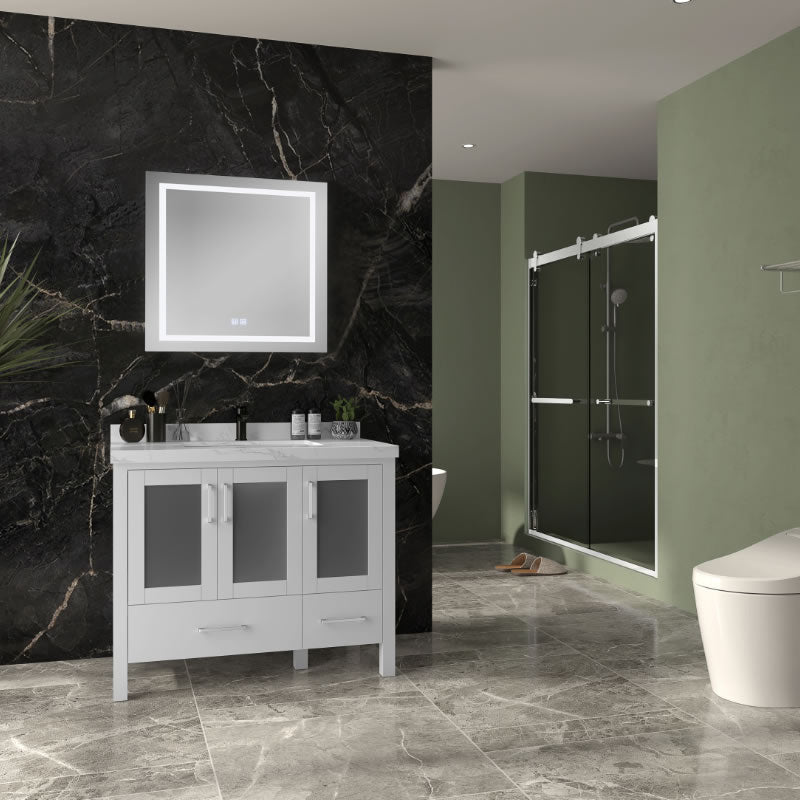 Lilja 42" Freestanding Bathroom Vanity with Carrara Quartz Top and Porcelain Undermount Sink