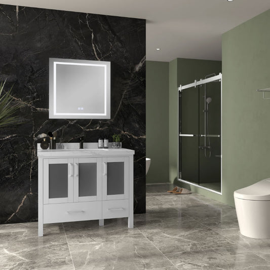 Lilja 42" Freestanding Bathroom Vanity with Carrara Quartz Top and Porcelain Undermount Sink