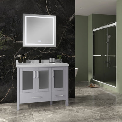 Lilja 42" Freestanding Bathroom Vanity with Carrara Quartz Top and Porcelain Undermount Sink