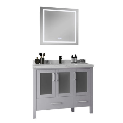 Lilja 42" Freestanding Bathroom Vanity with Carrara Quartz Top and Porcelain Undermount Sink