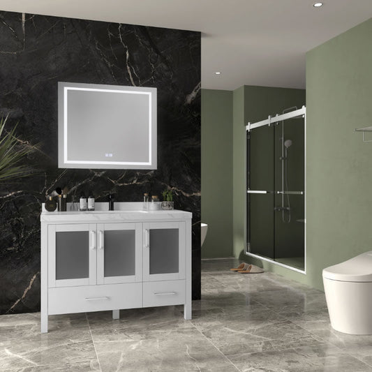 Lilja 48" Freestanding Bathroom Vanity with Carrara Quartz Top and Porcelain Undermount Sink