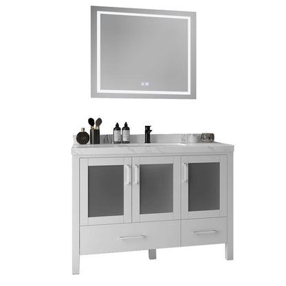 Lilja 48" Freestanding Bathroom Vanity with Carrara Quartz Top and Porcelain Undermount Sink