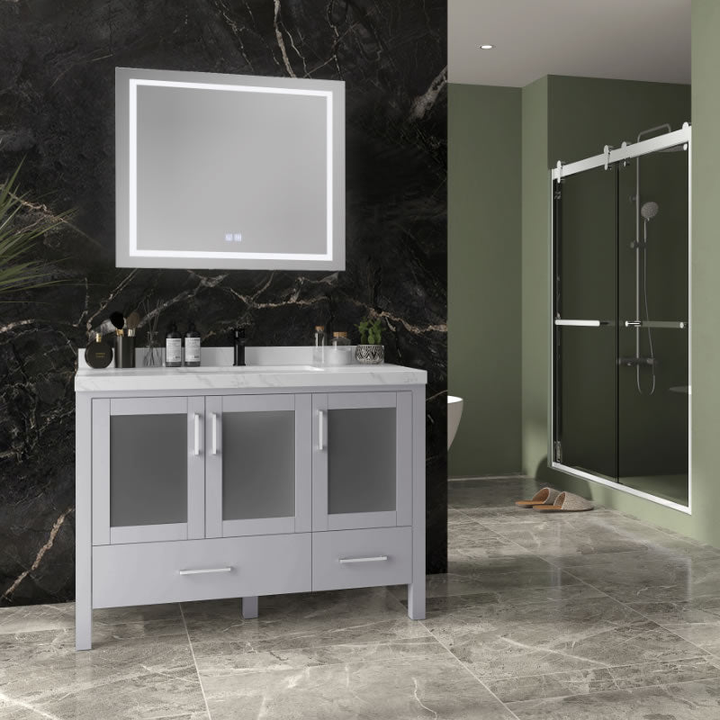 Lilja 48" Freestanding Bathroom Vanity with Carrara Quartz Top and Porcelain Undermount Sink