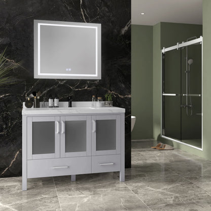 Lilja 48" Freestanding Bathroom Vanity with Carrara Quartz Top and Porcelain Undermount Sink